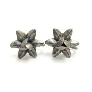 Vintage Sterling Silver 6 Pointed Star Flower Clip On Earrings Screw Back Estate